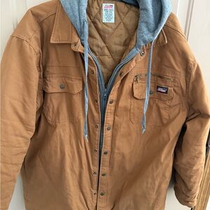 Dickies Hooded Duck Canvas Work Jacket with Gray Hood. Brown Quilted Lined. 2XL
